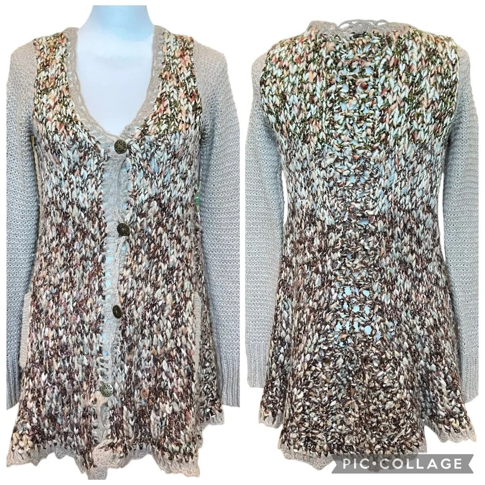 Free People Sweater Cardigan Size XS Boho Grandmacore Hippie Indie Brown Crochet